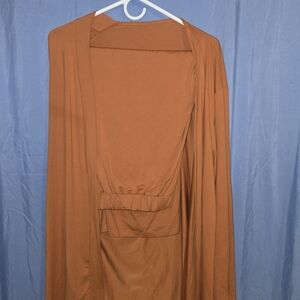 Rust Orange Open Front Cardigan And Pant Set